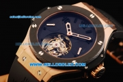 Hublot Big Bang Swiss Tourbillon Manual Winding Movement Rose Gold Case with Black Dial and Black Rubber Strap-Ceramic Bezel and 10micron Gold