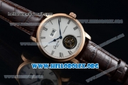 Glashutte Senator Meissen Tourbillon Swiss Tourbillon Automatic Rose Gold Case with White Dial Brown Leather Strap