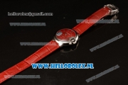 Cartier Ballon Bleu De Citizen Automatic Steel Case with Red Dial Roman Numberal Markers and Red Genuine Leather Strap