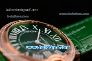 Cartier Ballon Bleu Swiss Quartz Rose Gold Case with Green Leather Strap Diamond Bezel and Green Dial