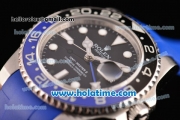 Rolex GMT-Master II Asia 2813 Automatic Stainless Steel Case with Blue Rubber Strap Bleu/Black Bezel and White Markers (BP)