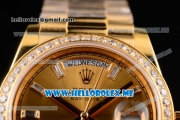 Rolex Day-Date Swiss ETA 2836 Automatic Yellow Gold Case/Bracelet with Yellow Gold Dial and Diamonds Bezel Stick Markers (BP)