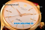 Rolex Cellini Time Asia 2813 Automatic Yellow Gold Case with White Dial Red Leather Strap and Stick Markers