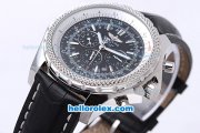 Breitling for Bentley Motors Chronograph Automatic with Black Dial and White Bezel-Black Leather Strap