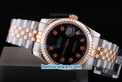 Rolex Datejust Oyster Perpetual Automatic Rose Gold Bezel with Black Dial and Diamond Marking-Small Calendar