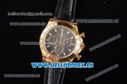 Rolex Cosmograph Daytona Clone Rolex 4130 Automatic Yellow Gold Case with Black Dial Stick Markers and Black Leather Strap (BP)