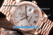 Rolex Day Date II Swiss ETA 2836 Automatic Rose Gold Case/Bracelet with Silver Dial and Roman Numeral Markers (BP)