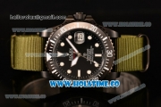 Rolex Submariner Asia Automatic PVD Case with White Dot Markers and Army Green Nylon Strap