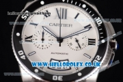 Cartier Calibre de Cartier Diver Japanese Miyota OS20 Quartz Steel Case with White Dial Roman Markers and Black Rubber Strap