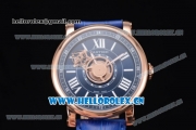 Cartier Rotonde de Cartier Astrotourbillon Asia 2813 Automatic Rose Gold Case with Blue Dial Roman Numeral Markers and Blue Leather Strap