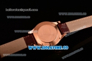 Jaeger-LeCoultre Lady Miyota Quartz Rose Gold Case with White MOP Dial Purple Stick Markers and Brown Leather Strap - Diamonds Bezel