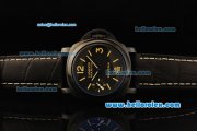 Panerai Luminor Marina PAM00366 Manual Winding Movement ETA Coating Case with Yellow Markers and Black Leather Strap