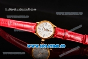 Rolex Cellini Time Asia 2813 Automatic Yellow Gold Case White Dial Red Leather Strap and Stick/Roman Numeral Markers