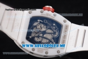 Richard Mille RM 055 Miyota 9015 Automatic Ceramic Case with Skeleton Dial and Dot Markers White Rubber Strap