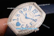 Franck Muller Heart Swiss Quartz Steel Case with Blue Leather Strap Diamond Bezel and White Dial - ETA Coating