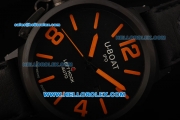 U-BOAT IFO Left Hook Automatic Movement PVD Bezel with Black Dial and Leather Strap-Orange Marking