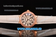 Cartier Ballon Bleu De Small Swiss Quartz Rose Gold Case with Diamonds Bezel White Dial and White Leather Strap - Black Markers