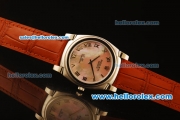 Rolex Cellini Swiss Quartz Steel Case with Beige MOP Dial and Brown Leather Strap-Roman Markers