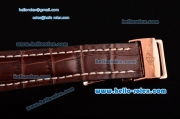 Breitling Transocean Chronograph Unitime Chrono Swiss Valjoux 7750-SHG Automatic Rose Gold Case with Brown Leather Strap White Dial Stick Markers