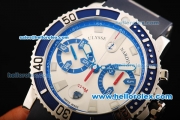 Ulysse Nardin Marine Swiss Valjoux 7750 Automatic Movement Blue Bezel-Silver Dial and Black Rubber Strap