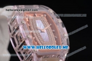 Richard Mille RM 07-02 Miyota 9015 Automatic Pink Sapphire Case with White Rubber Strap and Pink MOP Dial White Markers