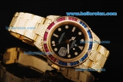 Rolex GMT-Master II Swiss ETA 2836 Automatic Movement Diamond Case and Strap with Black Dial and Diamond Bezel