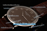 Patek Philippe Calatrava Miyota OS2035 Quartz Steel Case with Arabic Numeral Markers and Brown Dial