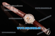 Cartier Rotonde De Swiss Quartz Steel Case with White Guilloche Dial Diamonds Bezel and Brown Leather Strap