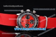 Rolex Daytona Vintage Chrono Miyota OS20 Quartz Steel Case with Red Dial Stick Markers and Red Nylon Strap