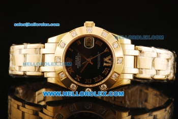 Rolex Datejust Automatic Movement Full Gold with Black Dial and Diamond Bezel-ETA Coating Case