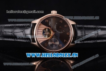 IWC Portuguese Tourbillon Asia ST25 Automatic Rose Gold Case with Black Dial Arabic Numeral Markers and Black Leather Strap