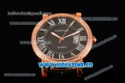 Cartier Rotonde De Miyota Quartz Rose Gold Case with Rose Gold Dial Diamonds Bezel and Roman Numeral Markers