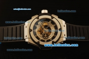 Hublot King Power Swiss Valjoux 7750 Automatic Steel Case with Skeleton Dial and Black Rubber Strap
