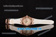 Audemars Piguet Royal Oak Lady Swiss Quartz Rose Gold/Diamonds Case with White Rubber Strap and White Dial (EF)