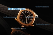 Patek Philippe Aquanaut Swiss ETA 2824 Automatic Movement Rose Gold Case with Black Dial and Black Rubber Strap