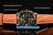 Panerai Luminor GMT PAM 029 P Asia Automatic PVD Case with Black Dial Stick/Arabic Numeral Markers and Brwon Leather Strap