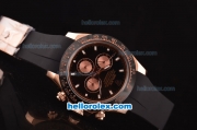 Rolex Daytona Asia 3836 Automatic Rose Gold Case - PVD Bezel with Black Dial and Black Rubber Strap - 7750 Coating