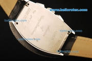 Franck Muller Chronograph Swiss Quartz Movement Steel Case with Diamond Bezel and Black Leather Strap-7750 Coating Case