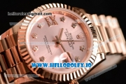 Rolex Datejust Swiss ETA 2671 Automatic Rose Gold Case with Pink Dial Diamonds Markers and Rose Gold Bracelet (BP)