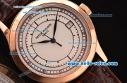 Patek Philippe Calatrava Swiss ETA 2824 Automatic Rose Gold Case with Brown Leather Strap and White Dial