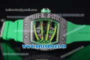 Richard Mille RM 59-01 Miyota 9015 Automatic PVD Case with Skeleton Dial Dot/Arabic Numeral Markers and Green Rubber Strap