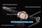 Patek Philippe Nautilus Clone PP Calibre 3120 Automatic Steel Case with White Dial Stick Markers and Black Leather Strap (BP)