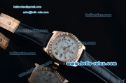 Rolex Sky-Dweller Asia 2813 Automatic Rose Gold Case with Black Leather Strap and White Dial Roman Markers