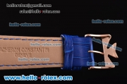Vacheron Constantin Malte Japanese Miyota OS2035 Quartz Rose Gold Case with Blue Leather Strap and Blue Dial
