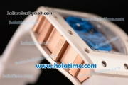 Richard Mille RM 52-01 Miyota 6T51 Automatic Rose Gold Case with Blue Skull Dial and White Rubber Bracelet