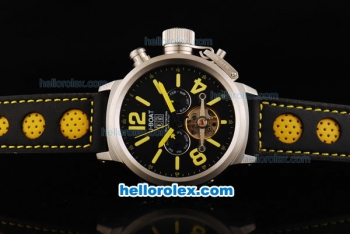 U-BOAT Italo Fontana Flywheel Chronograph Automatic Stainless Steel Special Case with Black Dial and Yellow Marking-Small Calendar