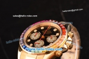 Rolex Daytona Chronograph Miyota OS20 Quartz Gold Case/Strap with Colorful Diamond Bezel and Black Dial