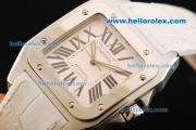 Cartier Santos 100 Swiss ETA 2671 Automatic Movement Steel Case with White Dial and White Leather Strap-1:1 Original