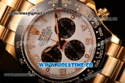 Rolex Daytona Chrono Swiss Valjoux 7750 Automatic Yellow Gold Case/Bracelet with Arabic Numeral Markers Ceramic Bezel and White Dial (BP)
