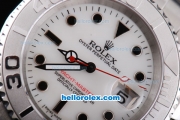 Rolex Yacht-Master Oyster Perpetual Chronometer Automatic with White Dial,White Bezel and Black Round Bearl Marking-Small Calendar